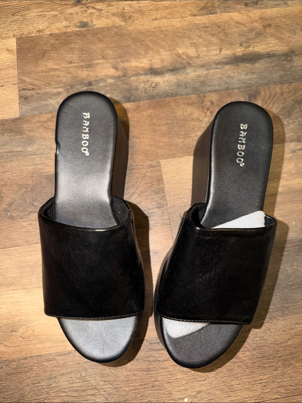BAMBOO Black Open-Toe Slide Mules
